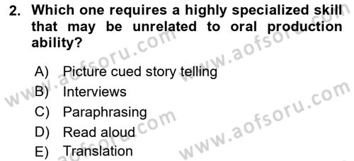 Yabancı Dil Öğretiminde Ölçme Ve Değerlendirme 2 Dersi 2016 - 2017 Yılı (Final) Dönem Sonu Sınav Soruları 2. Soru