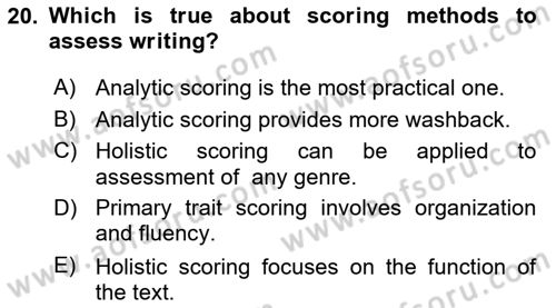 Yabancı Dil Öğretiminde Ölçme Ve Değerlendirme 2 Dersi 2016 - 2017 Yılı (Final) Dönem Sonu Sınav Soruları 20. Soru