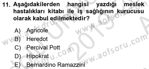 İş Sağlığı ve Güvenliğinin Temelleri Dersi 2019 - 2020 Yılı (Vize) Ara Sınav Soruları 11. Soru