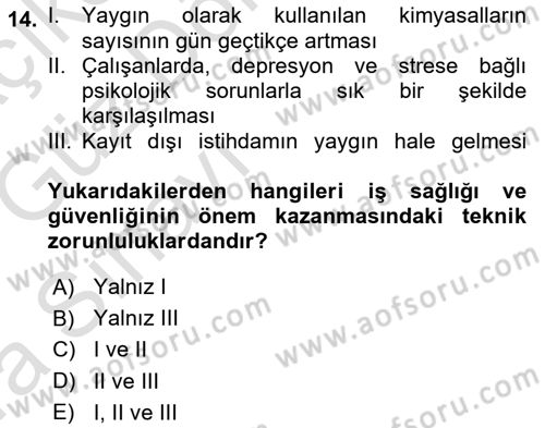 İş Sağlığı ve Güvenliğinin Temelleri Dersi 2019 - 2020 Yılı (Vize) Ara Sınav Soruları 14. Soru