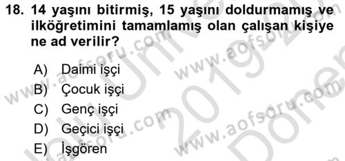 İş Sağlığı ve Güvenliğinin Temelleri Dersi 2019 - 2020 Yılı (Final) Dönem Sonu Sınav Soruları 18. Soru