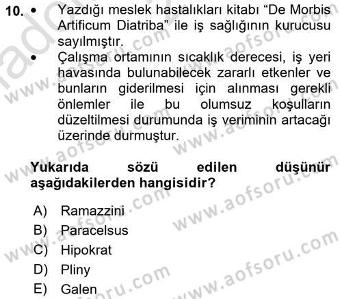 İş Sağlığı ve Güvenliğinin Temelleri Dersi 2022 - 2023 Yılı (Vize) Ara Sınavı 10. Soru