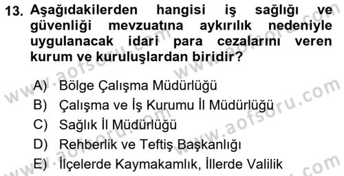 İş Sağlığı ve Güvenliğinin Temelleri Dersi 2022 - 2023 Yılı (Vize) Ara Sınav Soruları 13. Soru