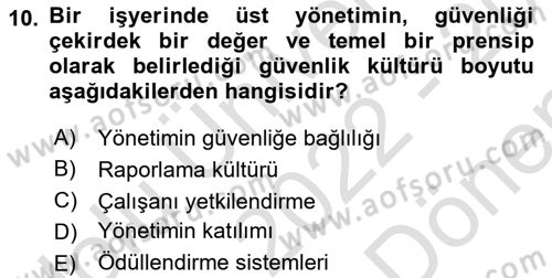 İş Sağlığı ve Güvenliğinin Temelleri Dersi 2022 - 2023 Yılı (Final) Dönem Sonu Sınavı 10. Soru