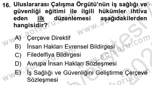 İş Sağlığı ve Güvenliğinin Temelleri Dersi 2022 - 2023 Yılı (Final) Dönem Sonu Sınavı 16. Soru