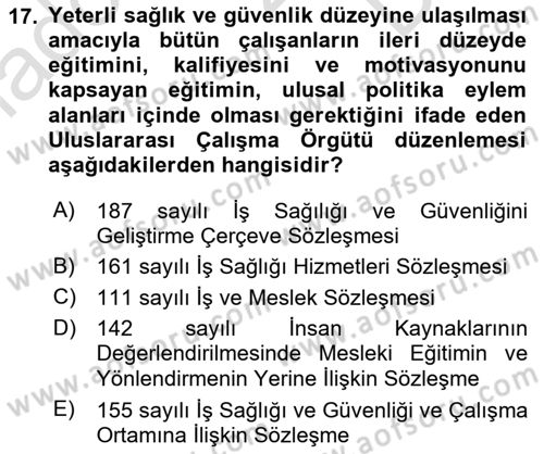 İş Sağlığı ve Güvenliğinin Temelleri Dersi 2022 - 2023 Yılı (Final) Dönem Sonu Sınavı 17. Soru