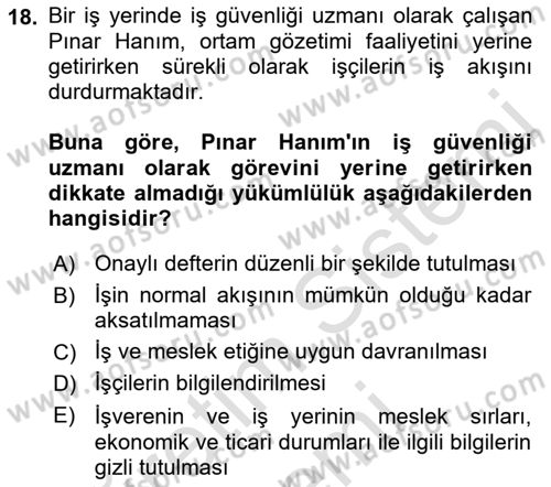 İş Sağlığı ve Güvenliğinin Temelleri Dersi 2022 - 2023 Yılı (Final) Dönem Sonu Sınavı 18. Soru