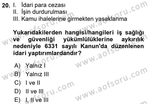 İş Sağlığı ve Güvenliğinin Temelleri Dersi 2022 - 2023 Yılı (Final) Dönem Sonu Sınavı 20. Soru