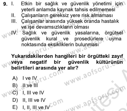 İş Sağlığı ve Güvenliğinin Temelleri Dersi 2022 - 2023 Yılı (Final) Dönem Sonu Sınavı 9. Soru