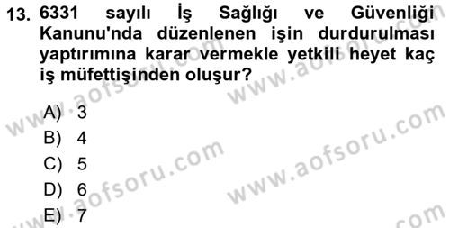 İş Sağlığı ve Güvenliğinin Temelleri Dersi 2022 - 2023 Yılı Yaz Okulu Sınav Soruları 13. Soru