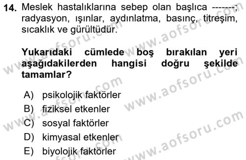 İş Sağlığı ve Güvenliğinin Temelleri Dersi 2023 - 2024 Yılı (Vize) Ara Sınav Soruları 14. Soru
