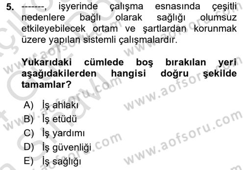 İş Sağlığı ve Güvenliğinin Temelleri Dersi 2023 - 2024 Yılı (Vize) Ara Sınav Soruları 5. Soru
