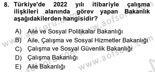 İş Sağlığı ve Güvenliğinin Temelleri Dersi 2023 - 2024 Yılı (Vize) Ara Sınav Soruları 8. Soru