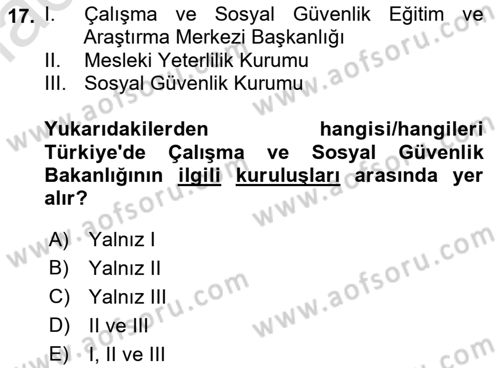 İş Sağlığı ve Güvenliğinin Temelleri Dersi 2023 - 2024 Yılı (Final) Dönem Sonu Sınavı 17. Soru