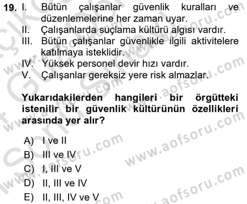 İş Sağlığı ve Güvenliğinin Temelleri Dersi 2023 - 2024 Yılı (Final) Dönem Sonu Sınav Soruları 19. Soru