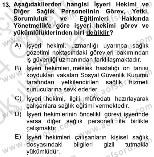 İş Sağlığı ve Güvenliğinin Temelleri Dersi 2023 - 2024 Yılı Yaz Okulu Sınav Soruları 13. Soru