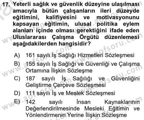 İş Sağlığı ve Güvenliğinin Temelleri Dersi 2023 - 2024 Yılı Yaz Okulu Sınav Soruları 17. Soru