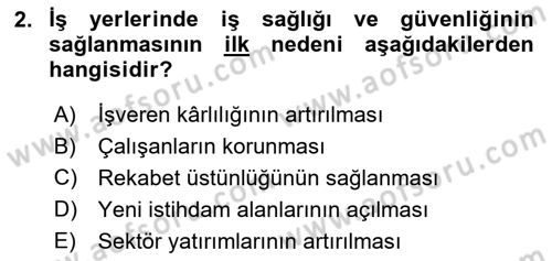 İş Sağlığı ve Güvenliğinin Temelleri Dersi 2023 - 2024 Yılı Yaz Okulu Sınav Soruları 2. Soru