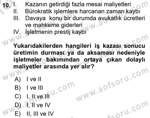İş Sağlığı ve Güvenliğinin Temelleri Dersi 2024 - 2025 Yılı (Vize) Ara Sınav Soruları 10. Soru