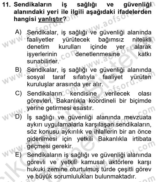 İş Sağlığı ve Güvenliğinin Temelleri Dersi 2024 - 2025 Yılı (Vize) Ara Sınav Soruları 11. Soru