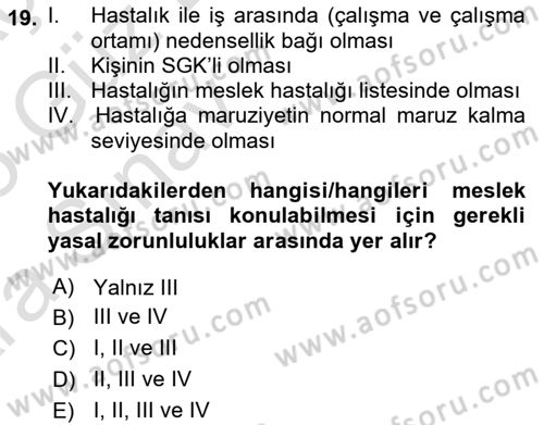 İş Sağlığı ve Güvenliğinin Temelleri Dersi 2024 - 2025 Yılı (Vize) Ara Sınav Soruları 19. Soru