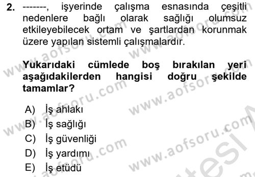 İş Sağlığı ve Güvenliğinin Temelleri Dersi 2024 - 2025 Yılı (Vize) Ara Sınav Soruları 2. Soru