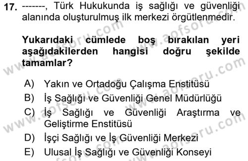 İş Sağlığı ve Güvenliğinin Temelleri Dersi 2025 - 2026 Yılı (Vize) Ara Sınav Soruları 17. Soru