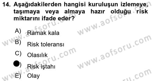 Yönetim Sistemleri ve Risk Yönetimi Dersi 2020 - 2021 Yılı Yaz Okulu Sınav Soruları 14. Soru