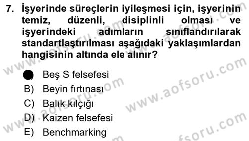 Yönetim Sistemleri ve Risk Yönetimi Dersi 2020 - 2021 Yılı Yaz Okulu Sınav Soruları 7. Soru
