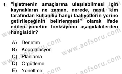 Yönetim Sistemleri ve Risk Yönetimi Dersi 2021 - 2022 Yılı (Vize) Ara Sınavı 1. Soru