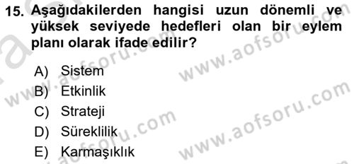 Yönetim Sistemleri ve Risk Yönetimi Dersi 2021 - 2022 Yılı (Vize) Ara Sınavı 15. Soru