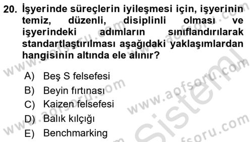 Yönetim Sistemleri ve Risk Yönetimi Dersi 2021 - 2022 Yılı (Vize) Ara Sınavı 20. Soru