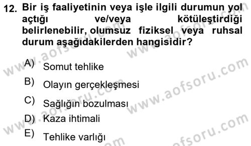 Yönetim Sistemleri ve Risk Yönetimi Dersi 2021 - 2022 Yılı (Final) Dönem Sonu Sınavı 12. Soru