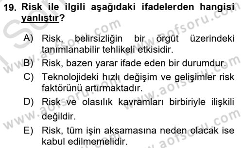 Yönetim Sistemleri ve Risk Yönetimi Dersi 2021 - 2022 Yılı (Final) Dönem Sonu Sınavı 19. Soru