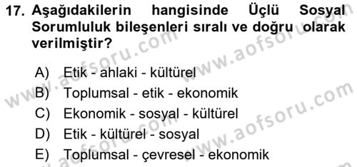Yönetim Sistemleri ve Risk Yönetimi Dersi 2021 - 2022 Yılı Yaz Okulu Sınav Soruları 17. Soru