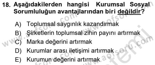 Yönetim Sistemleri ve Risk Yönetimi Dersi 2021 - 2022 Yılı Yaz Okulu Sınav Soruları 18. Soru