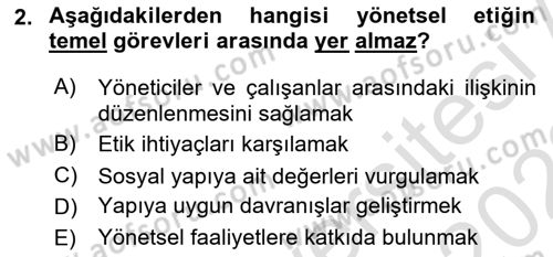 Yönetim Sistemleri ve Risk Yönetimi Dersi 2021 - 2022 Yılı Yaz Okulu Sınav Soruları 2. Soru