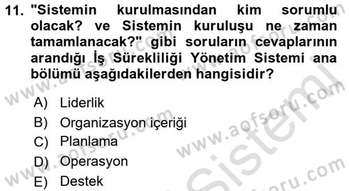 Yönetim Sistemleri ve Risk Yönetimi Dersi 2022 - 2023 Yılı (Vize) Ara Sınavı 11. Soru