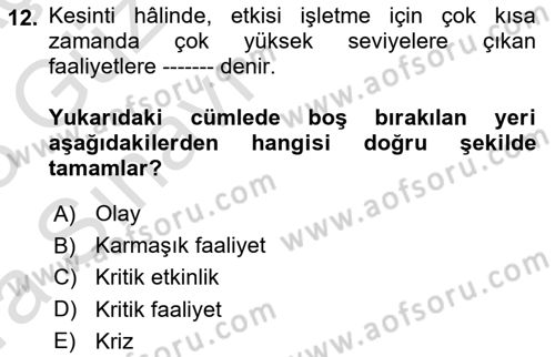 Yönetim Sistemleri ve Risk Yönetimi Dersi 2022 - 2023 Yılı (Vize) Ara Sınavı 12. Soru