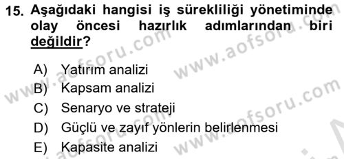 Yönetim Sistemleri ve Risk Yönetimi Dersi 2022 - 2023 Yılı (Vize) Ara Sınavı 15. Soru