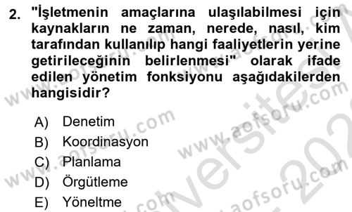 Yönetim Sistemleri ve Risk Yönetimi Dersi 2022 - 2023 Yılı (Vize) Ara Sınavı 2. Soru