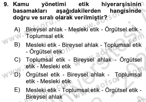 Yönetim Sistemleri ve Risk Yönetimi Dersi 2022 - 2023 Yılı (Vize) Ara Sınavı 9. Soru