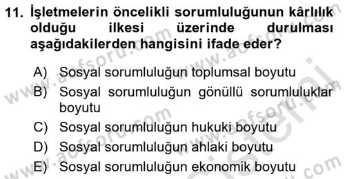 Yönetim Sistemleri ve Risk Yönetimi Dersi 2022 - 2023 Yılı (Final) Dönem Sonu Sınav Soruları 11. Soru