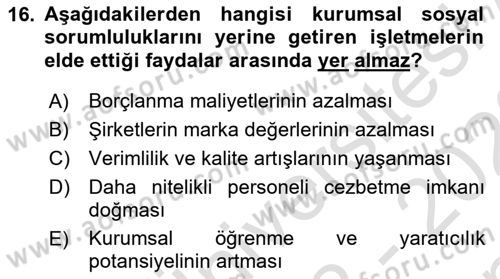 Yönetim Sistemleri ve Risk Yönetimi Dersi 2022 - 2023 Yılı (Final) Dönem Sonu Sınav Soruları 16. Soru