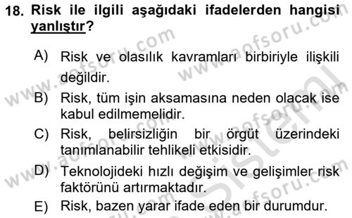 Yönetim Sistemleri ve Risk Yönetimi Dersi 2022 - 2023 Yılı (Final) Dönem Sonu Sınav Soruları 18. Soru