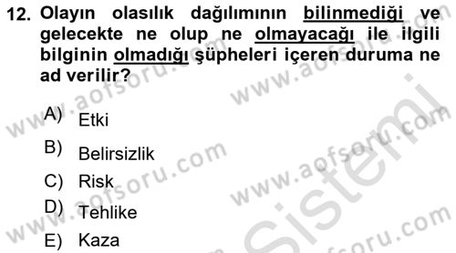 Yönetim Sistemleri ve Risk Yönetimi Dersi 2022 - 2023 Yılı Yaz Okulu Sınav Soruları 12. Soru