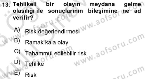 Yönetim Sistemleri ve Risk Yönetimi Dersi 2022 - 2023 Yılı Yaz Okulu Sınav Soruları 13. Soru