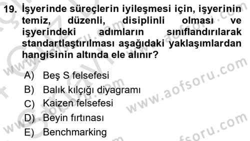 Yönetim Sistemleri ve Risk Yönetimi Dersi 2023 - 2024 Yılı (Vize) Ara Sınav Soruları 19. Soru