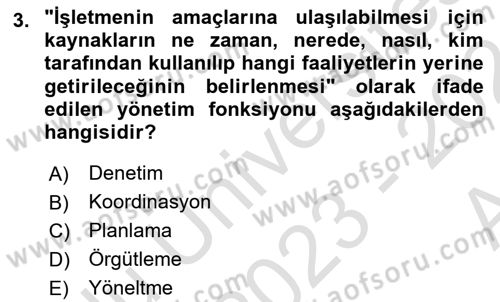 Yönetim Sistemleri ve Risk Yönetimi Dersi 2023 - 2024 Yılı (Vize) Ara Sınav Soruları 3. Soru