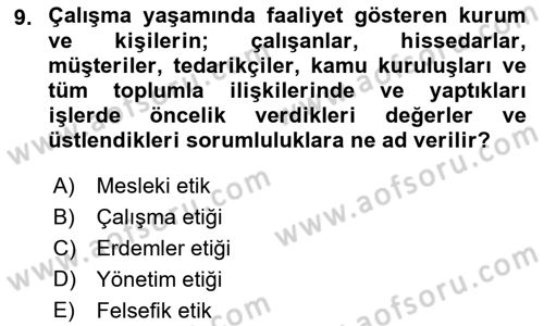 Yönetim Sistemleri ve Risk Yönetimi Dersi 2023 - 2024 Yılı (Vize) Ara Sınav Soruları 9. Soru